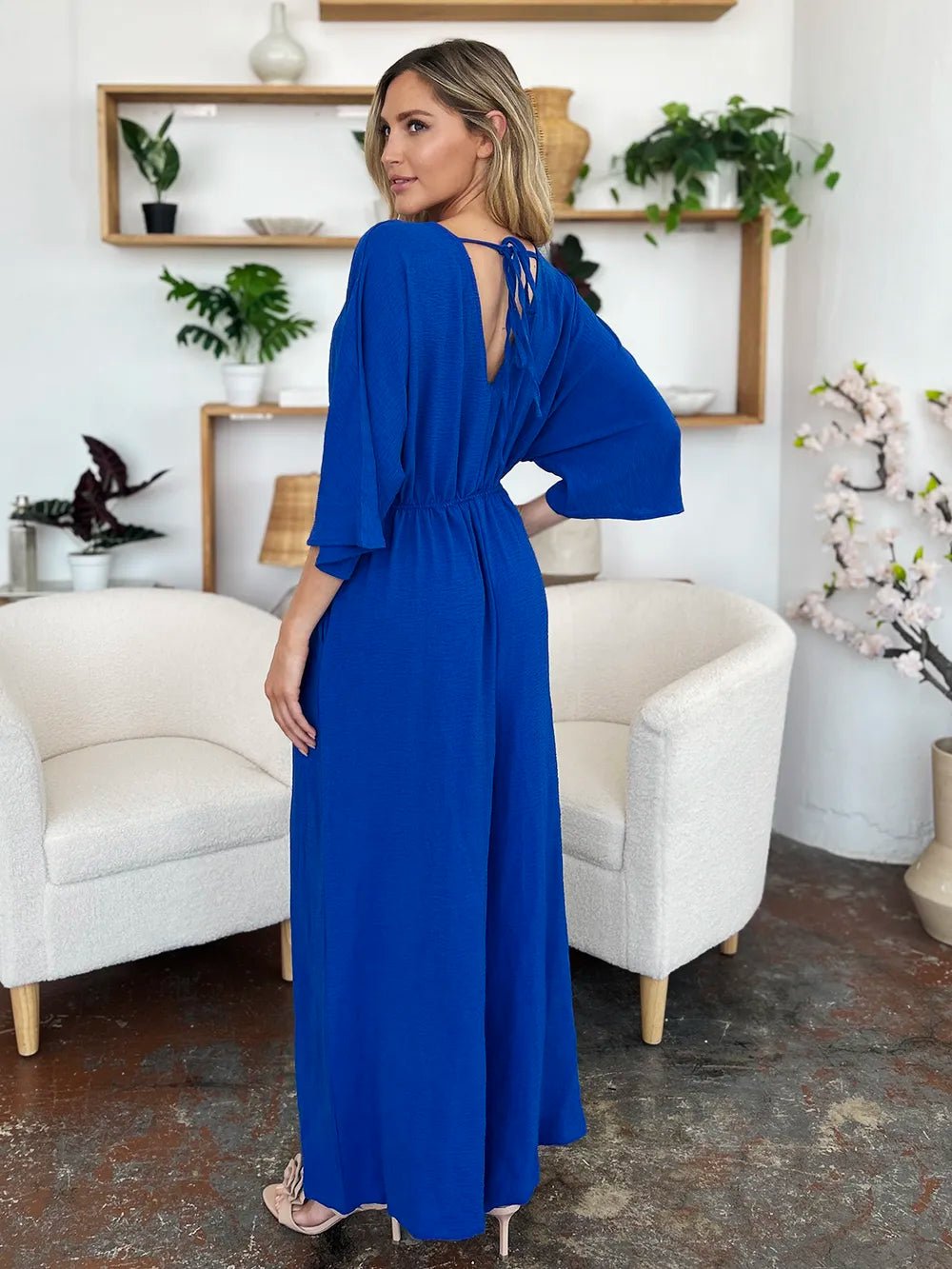 Double Take Full Size Surplice Wide Leg Jumpsuit with Pockets - PBNJ FASHIONS