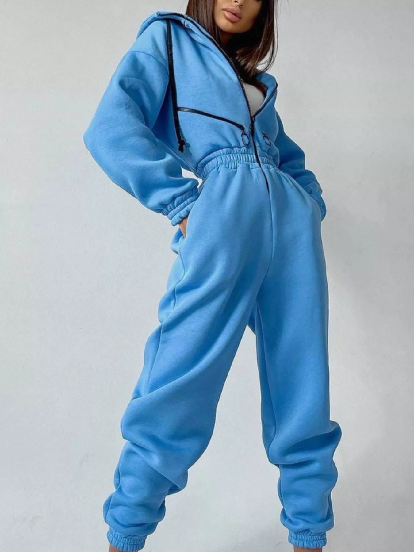 Hooded Zip - Up Long Sleeve Jumpsuit - PBNJ FASHIONS