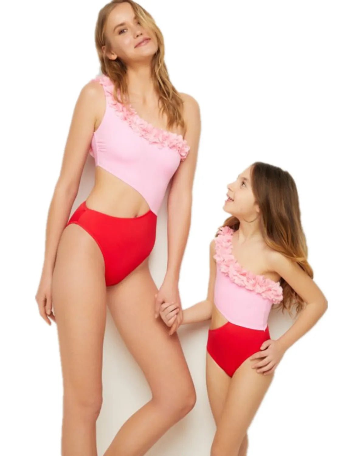 Cutout One Shoulder Contrast Parent - Child Swimwear - PBNJ FASHIONS