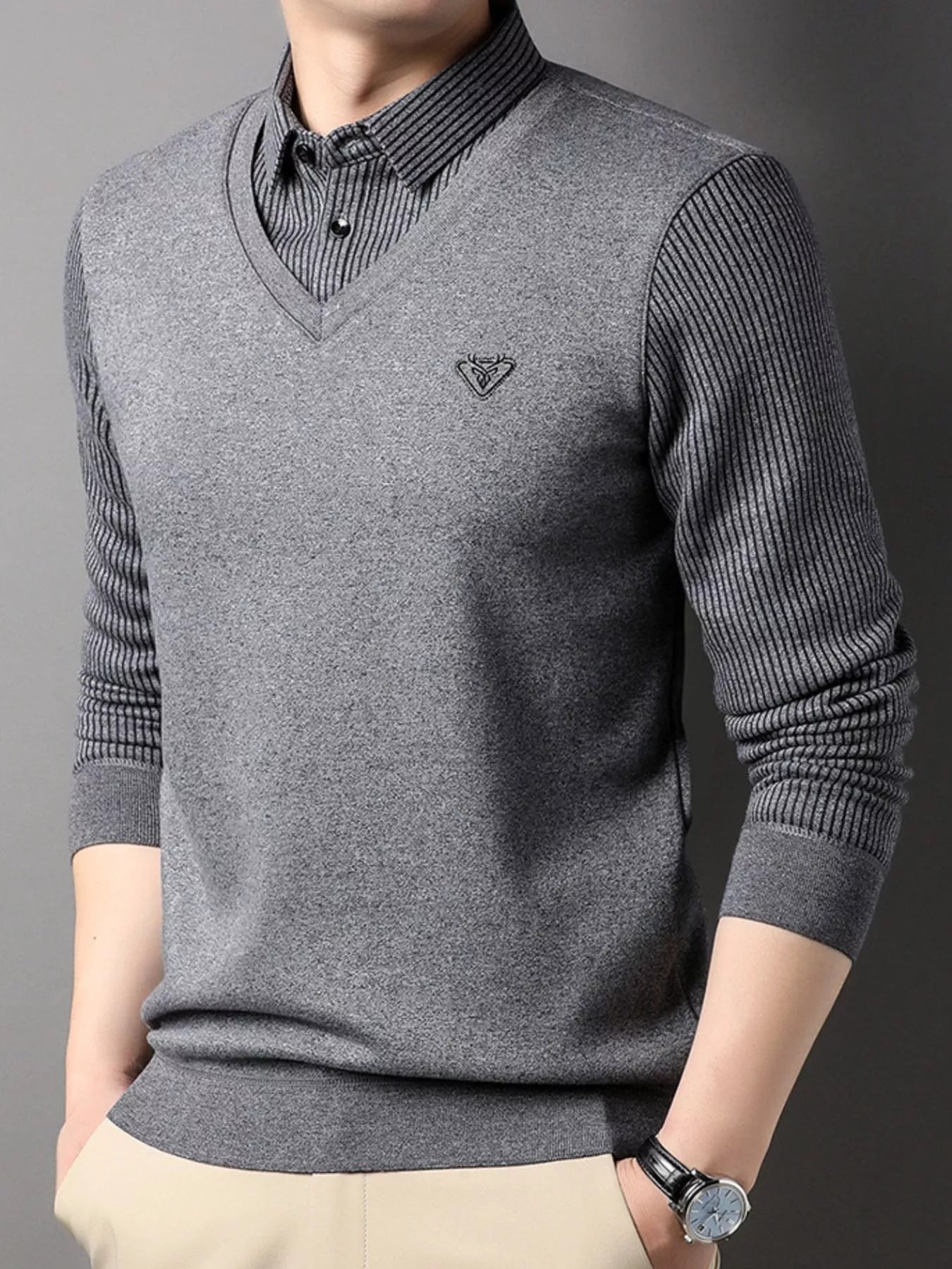 Men's Plus Size Layered Look Long Sleeve Knit Top - PBNJ FASHIONS