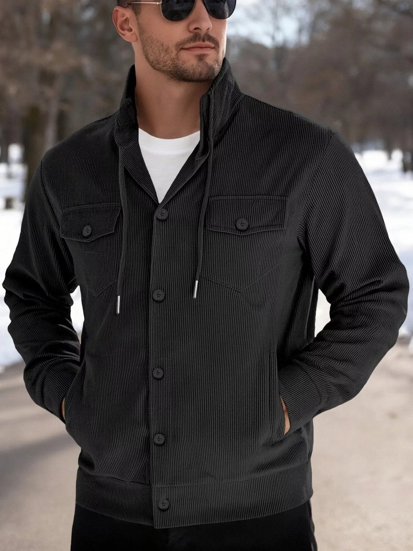 Men's Full Size Casual Corduroy Button - Down Jacket Plus Size - PBNJ FASHIONS