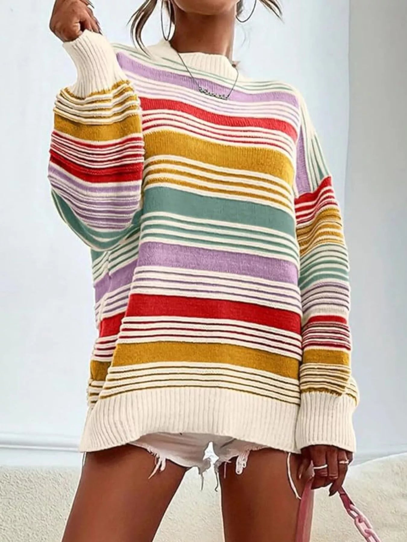 Striped Knit Long Sleeve Sweater - PBNJ FASHIONS