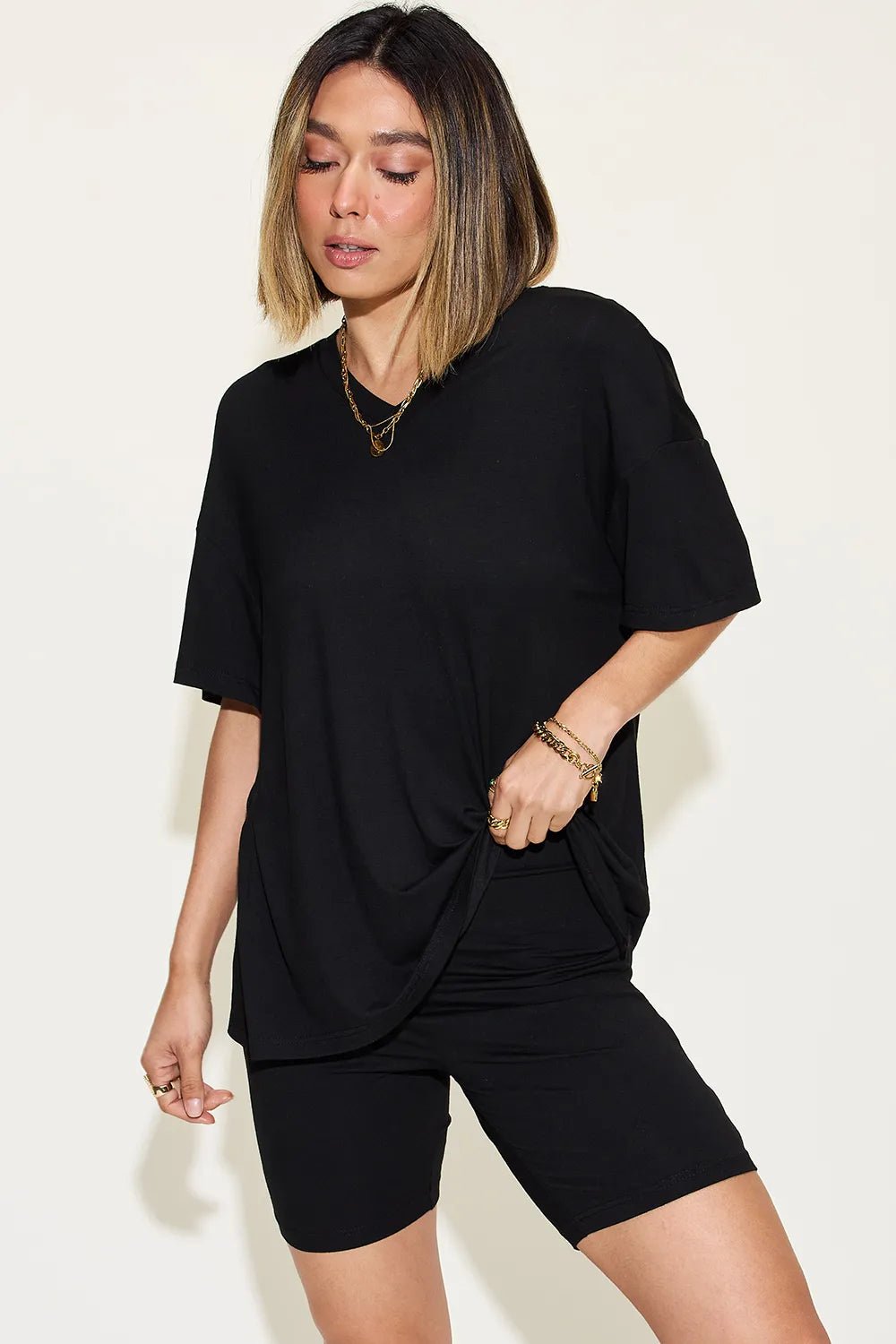 Basic Bae Full Size V - Neck Drop Shoulder T-Shirt and Shorts Set - PBNJ FASHIONS