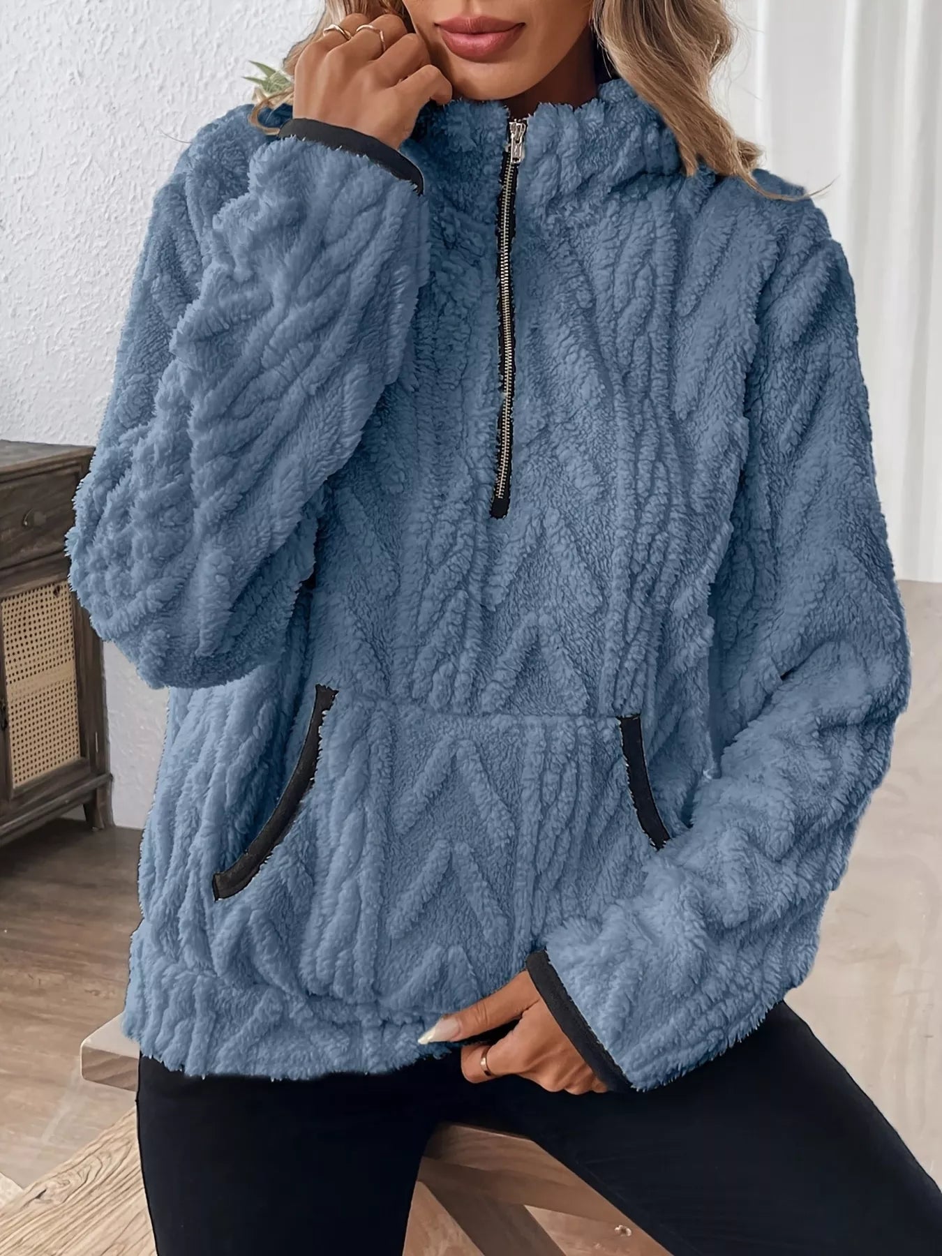 Full Size Half Zip Kangaroo Pocket Sweatshirt Plus Size - PBNJ FASHIONS