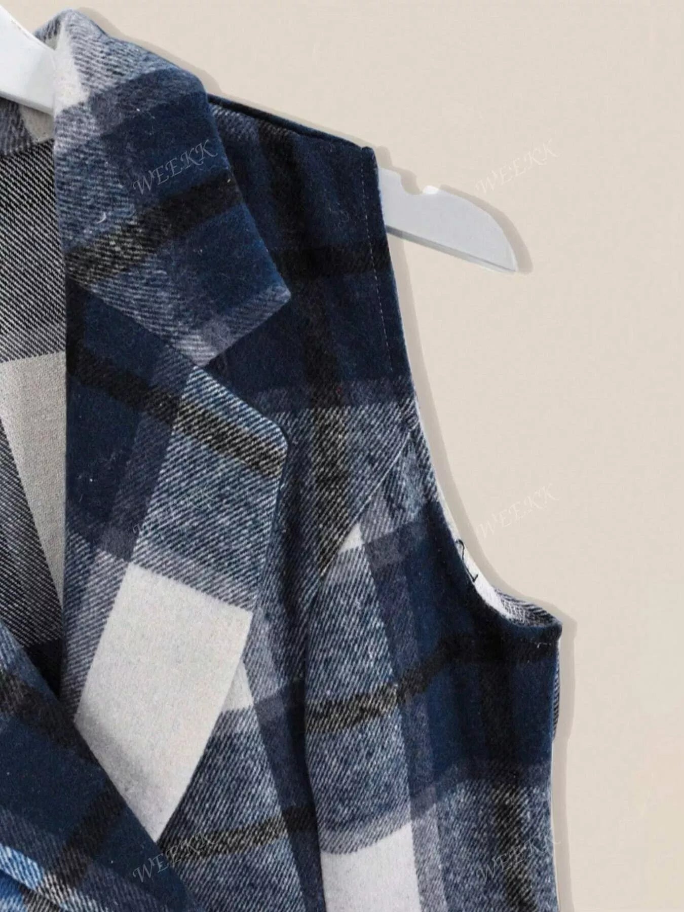 Plaid Double - Breasted Sleeveless Blazer Dress - PBNJ FASHIONS