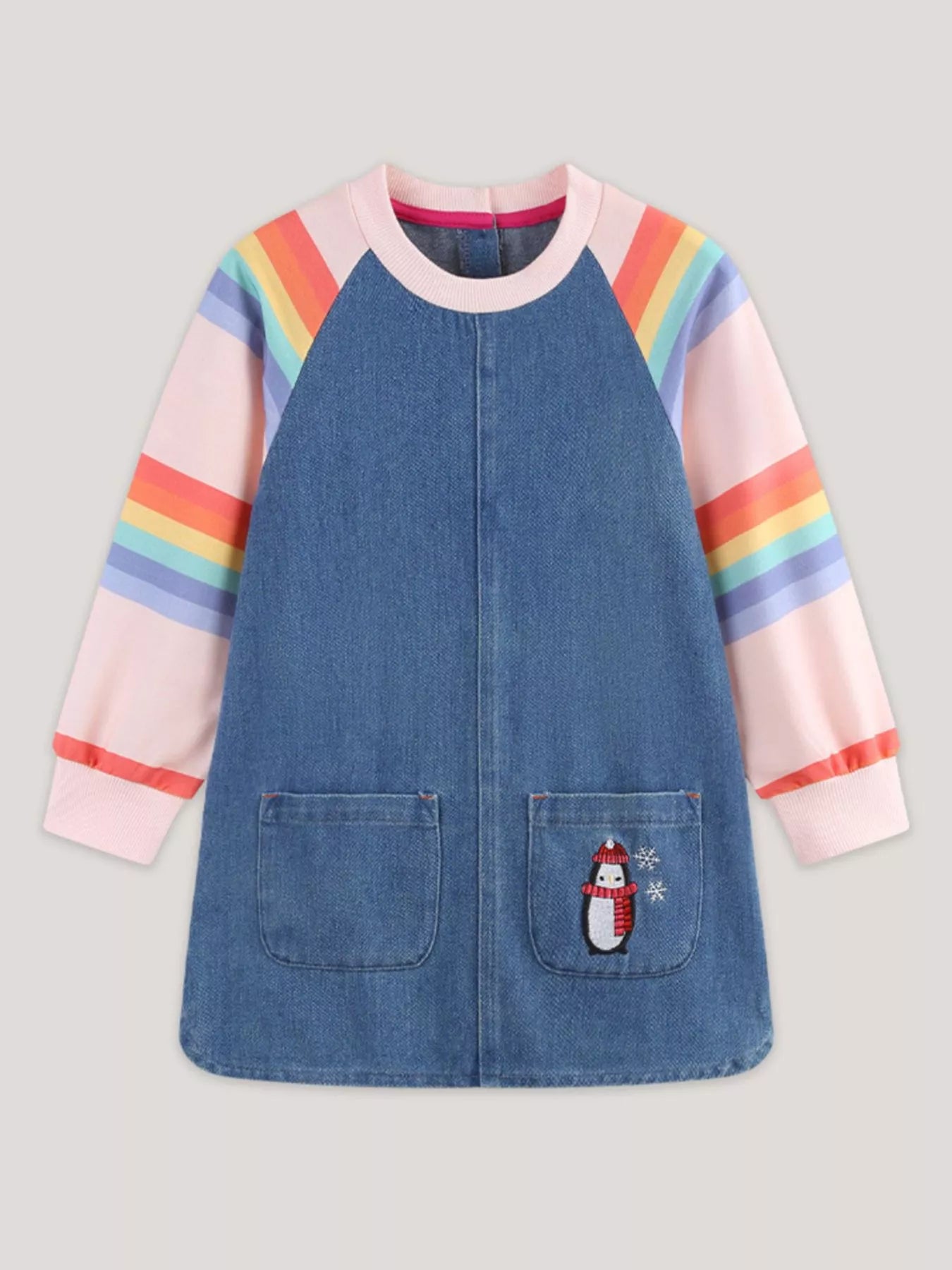 Children's Contrast Raglan Sleeve Denim Dress - PBNJ FASHIONS