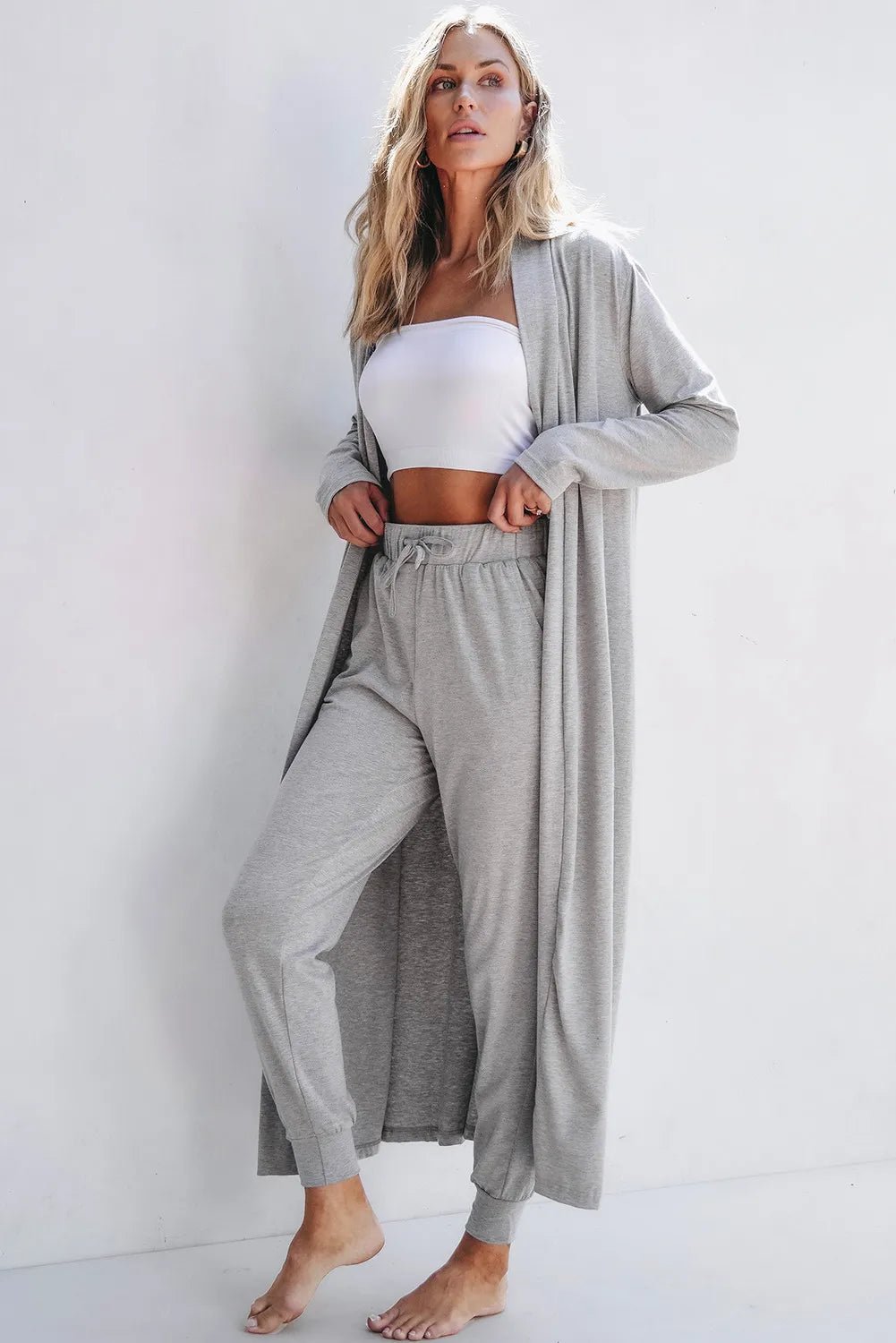 Open Front Long Sleeve Cardigan and Pants Lounge Set - PBNJ FASHIONS