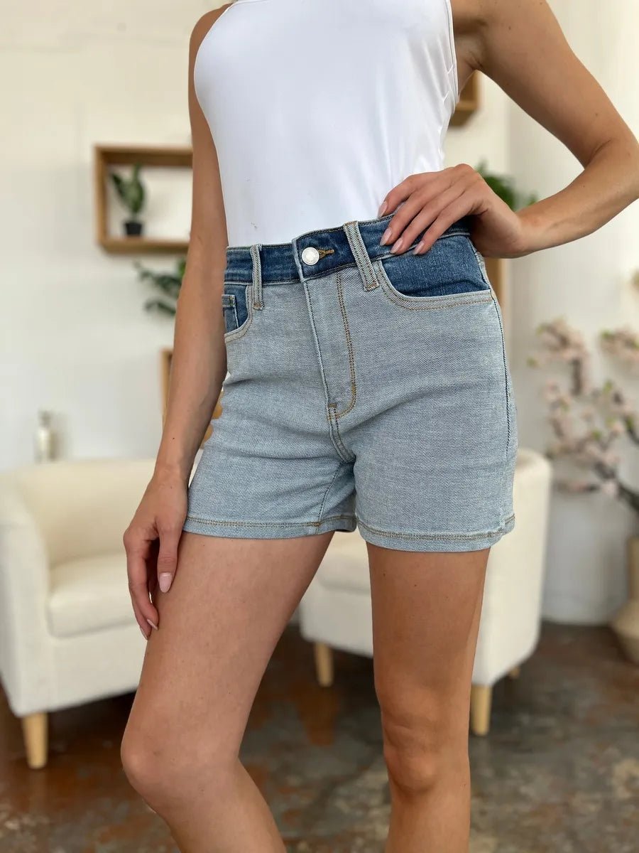 Judy Blue Full Size Color Block Denim Shorts - PBNJ FASHIONS