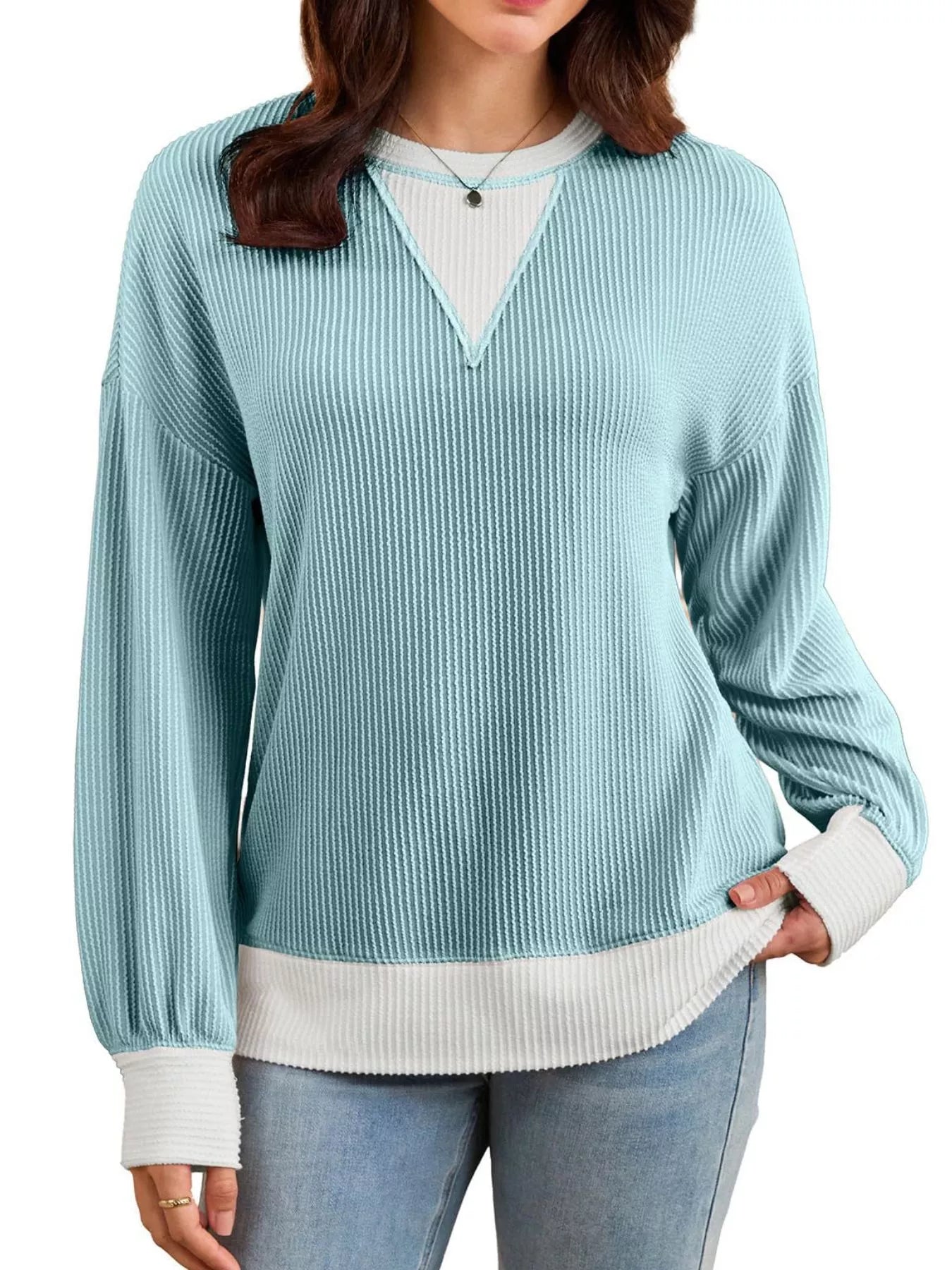 Contrast Dropped Shoulder Sweatshirt - PBNJ FASHIONS
