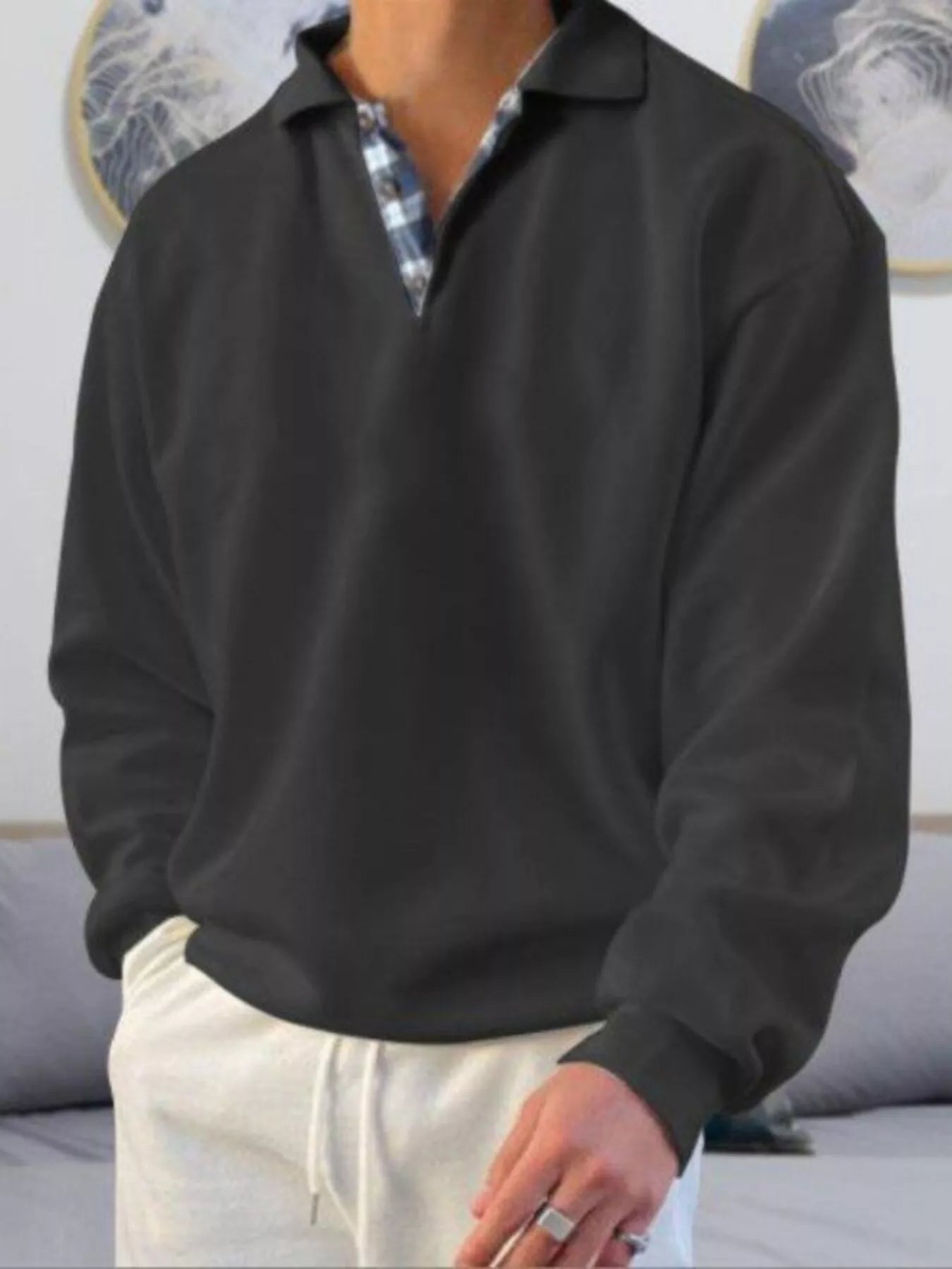 Men's Plus Size Casual Polo Collar Long Sleeve Top - PBNJ FASHIONS
