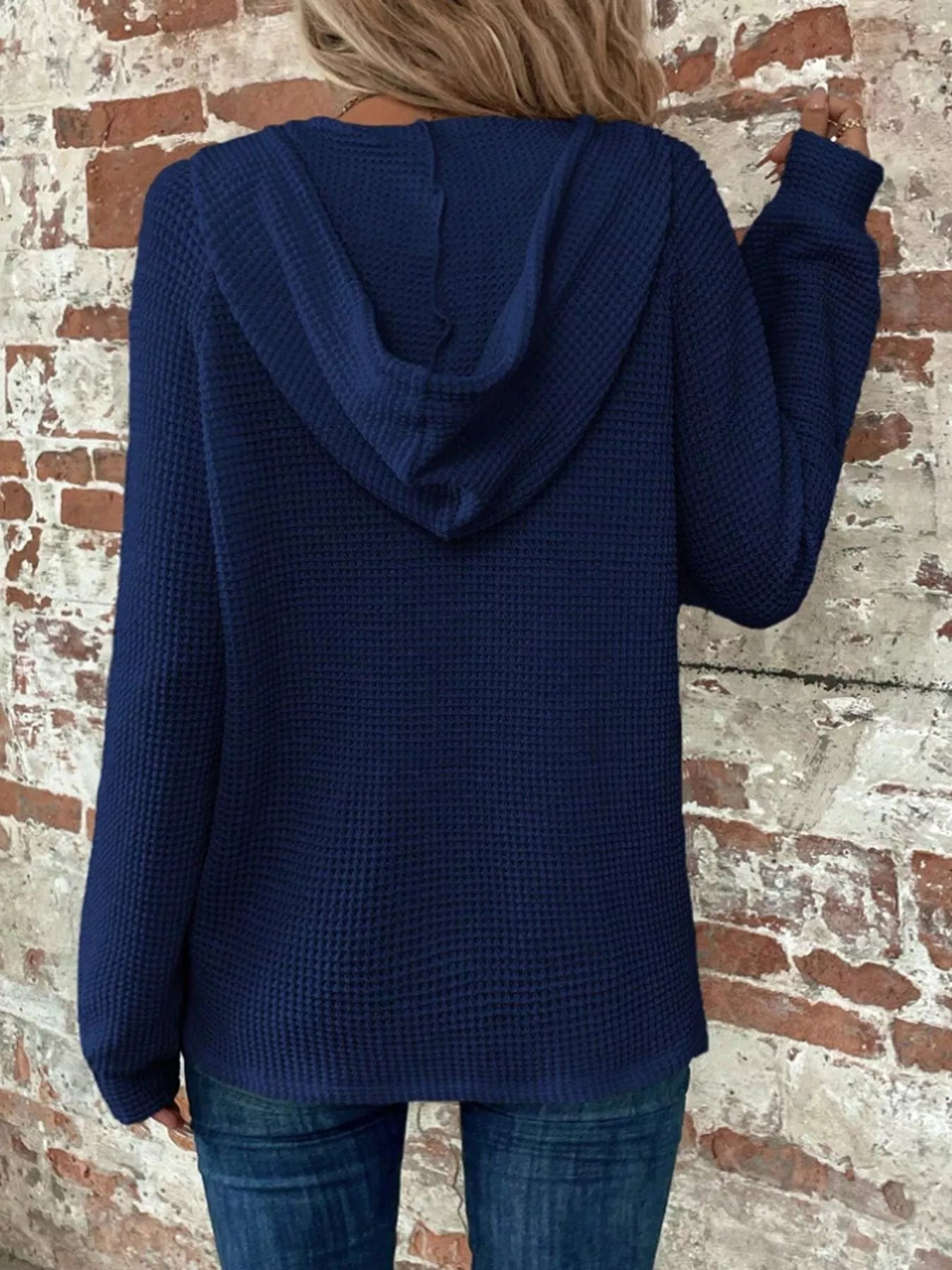 Waffle Knit Button Detail Hoodie - PBNJ FASHIONS