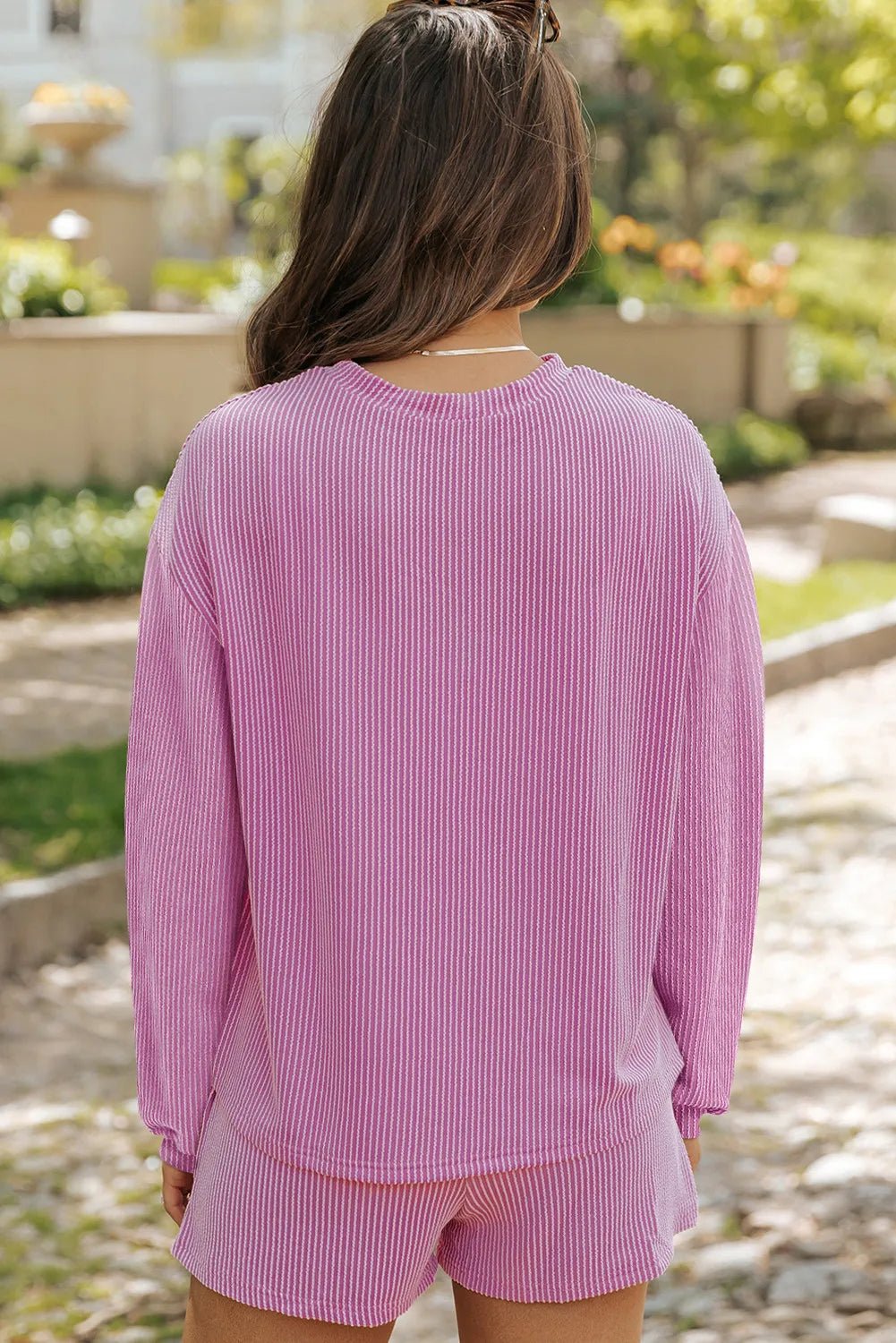 Round Neck Long Sleeve Top and Shorts Set - PBNJ FASHIONS