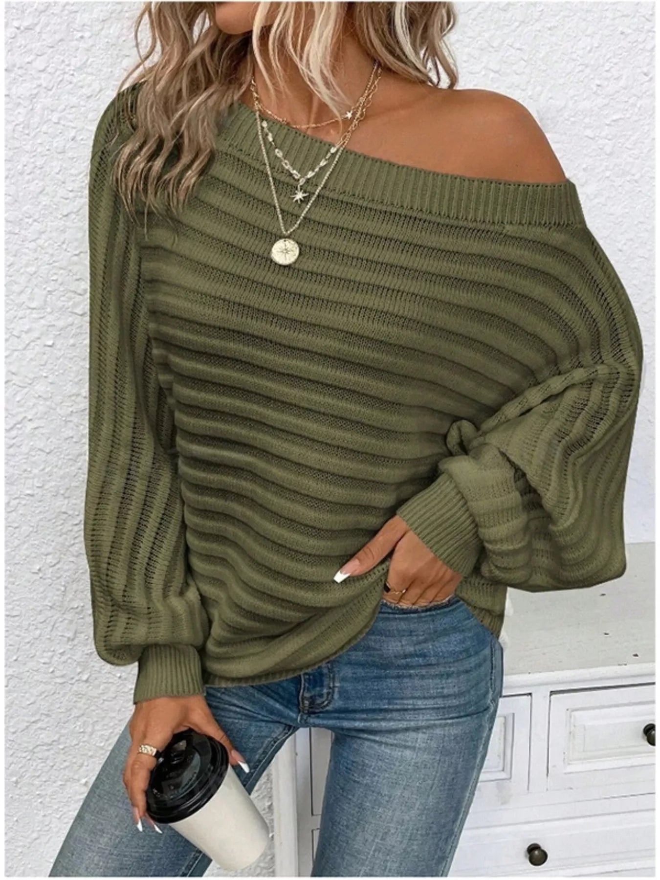 One Shoulder Ribbed Knit Sweater - PBNJ FASHIONS