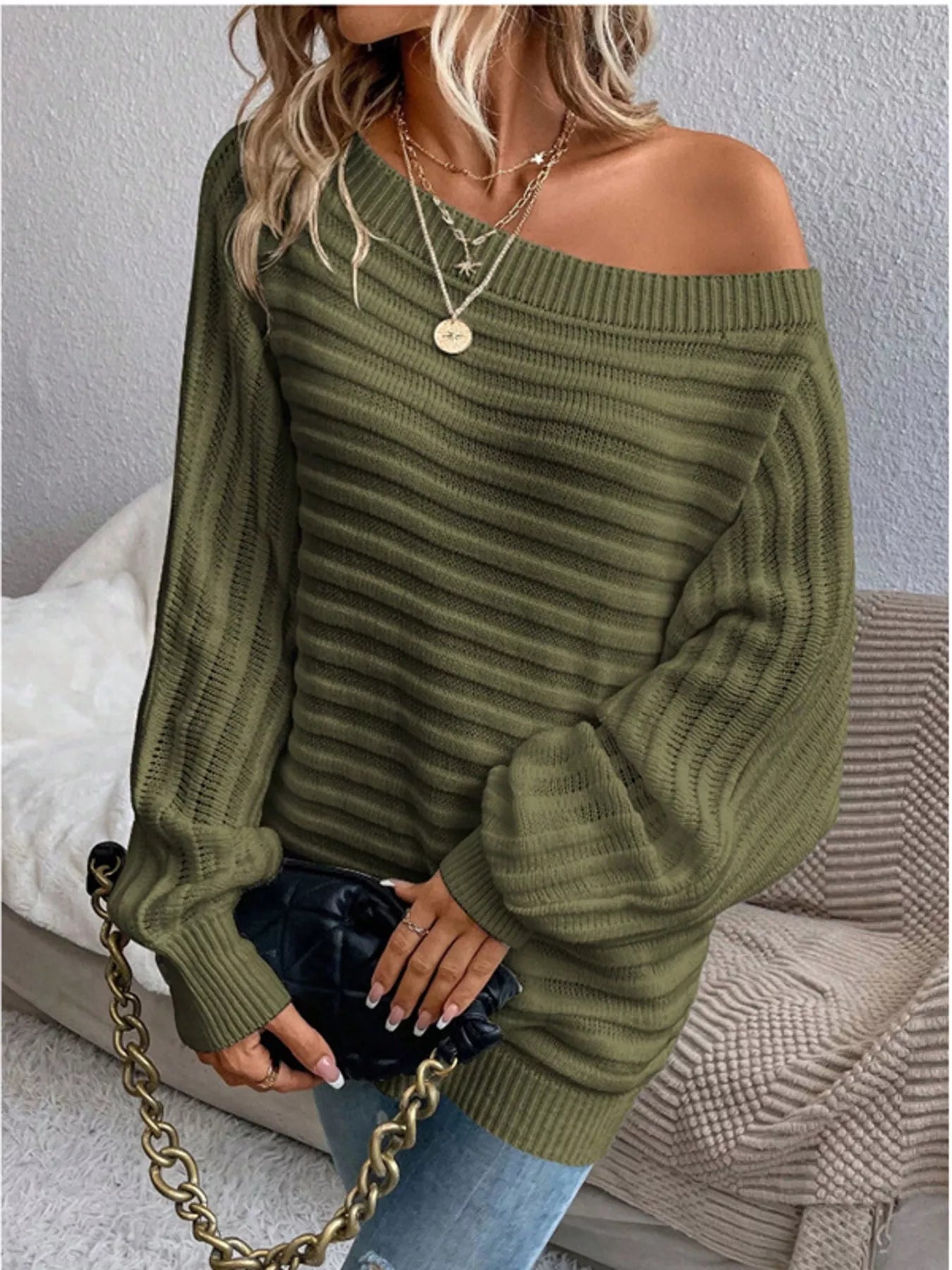 One Shoulder Ribbed Knit Sweater - PBNJ FASHIONS