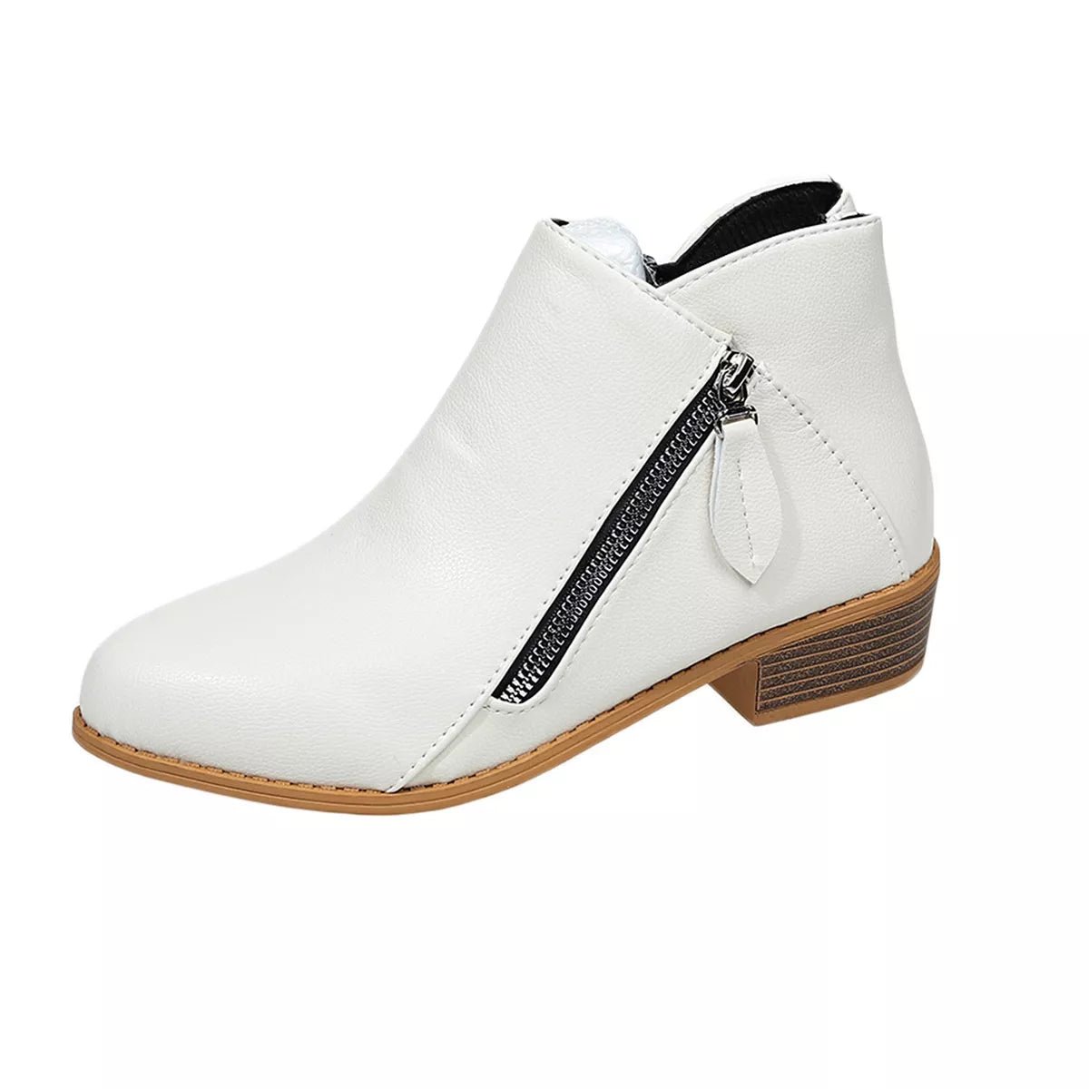 Chic Zip-Up Ankle Boots: Comfortable and Stylish with Block Heels for Effortless Fashion Statements - White-36