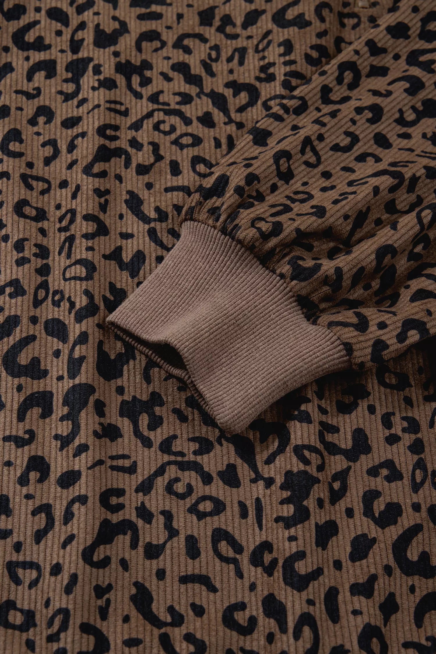 Leopard Print Quarter Zip Corduroy Sweatshirt - PBNJ FASHIONS