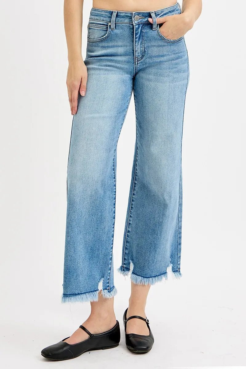 RISEN Full Size Mid Rise Crop Wide Leg Jeans Plus Size - PBNJ FASHIONS