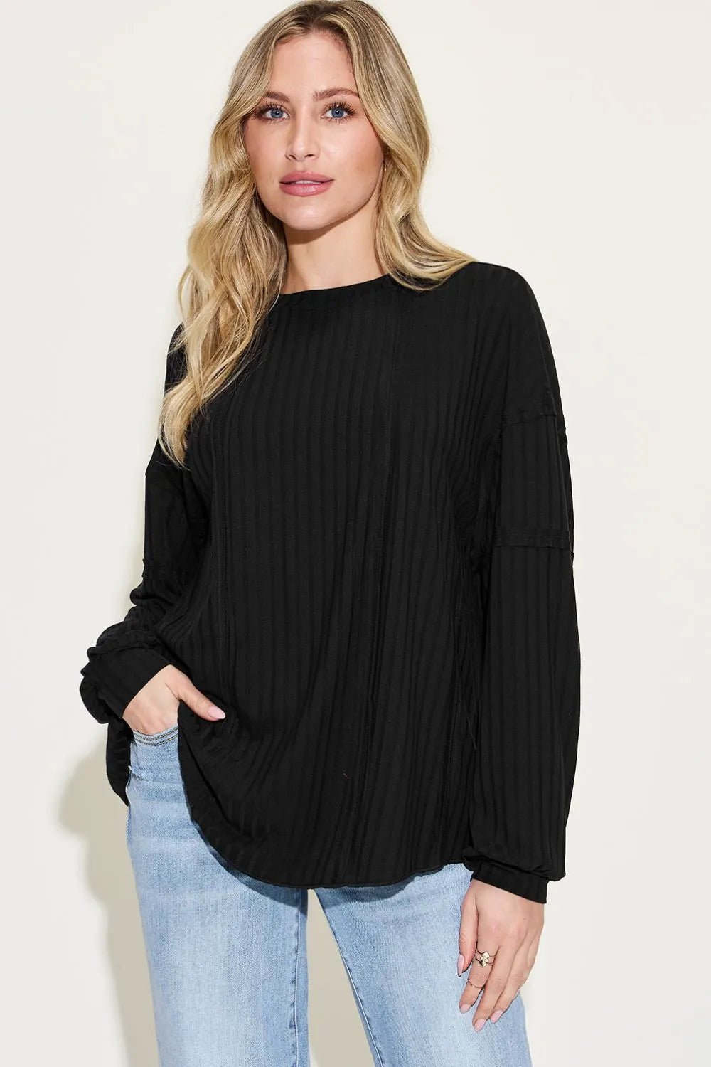 Basic Bae Full Size Ribbed Round Neck Long Sleeve T-Shirt - PBNJ FASHIONS