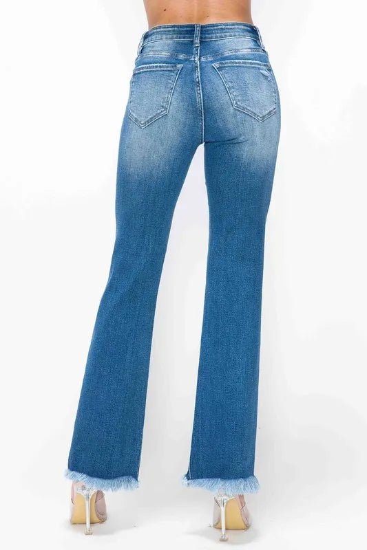 bytos Full Size Raw Hem Distressed High Rise Bootcut Jeans - PBNJ FASHIONS