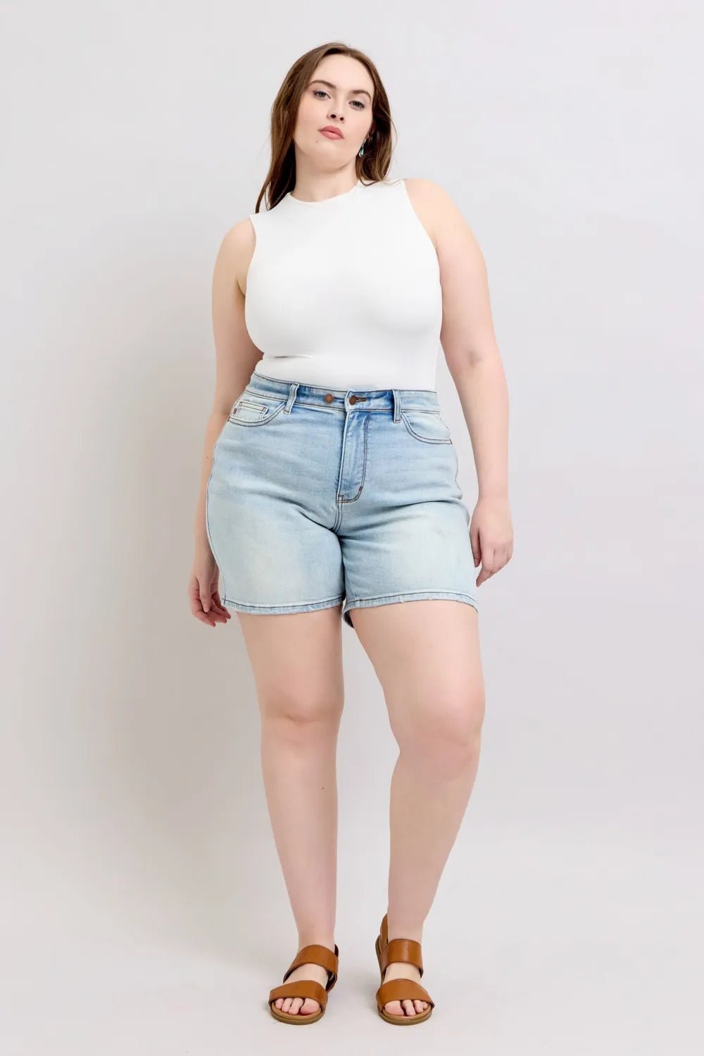 Judy Blue Full Size 2 Button Denim Shorts with Pockets Plus Size - PBNJ FASHIONS