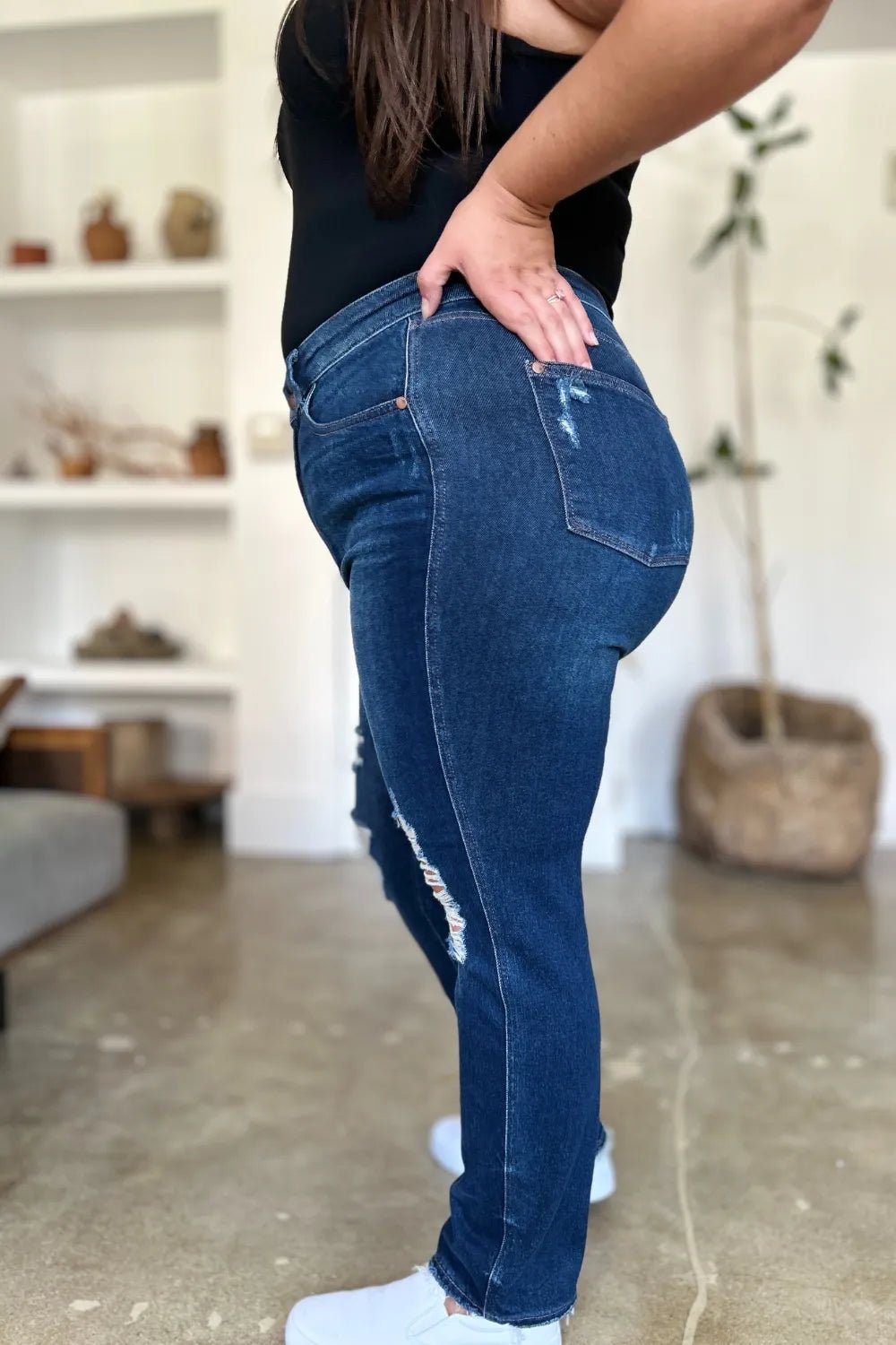 Judy Blue Full Size High Waist Rigid Magic Heavy Destroy Straight Jeans - PBNJ FASHIONS