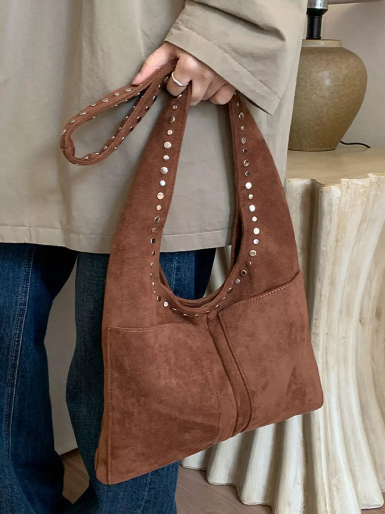 Studded Suede Shoulder Bag - PBNJ FASHIONS