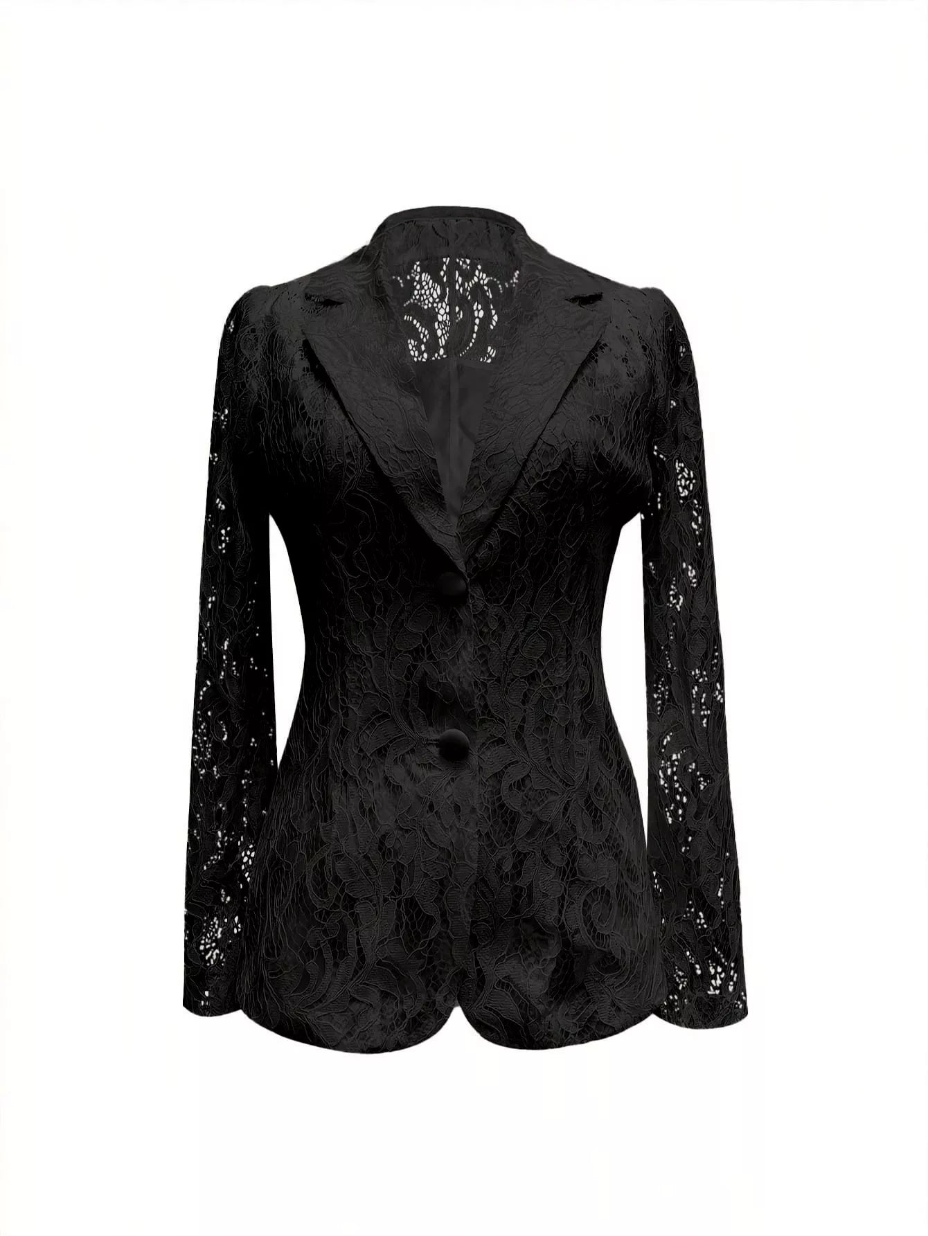 Lace Button Up Fitted Blazer - PBNJ FASHIONS