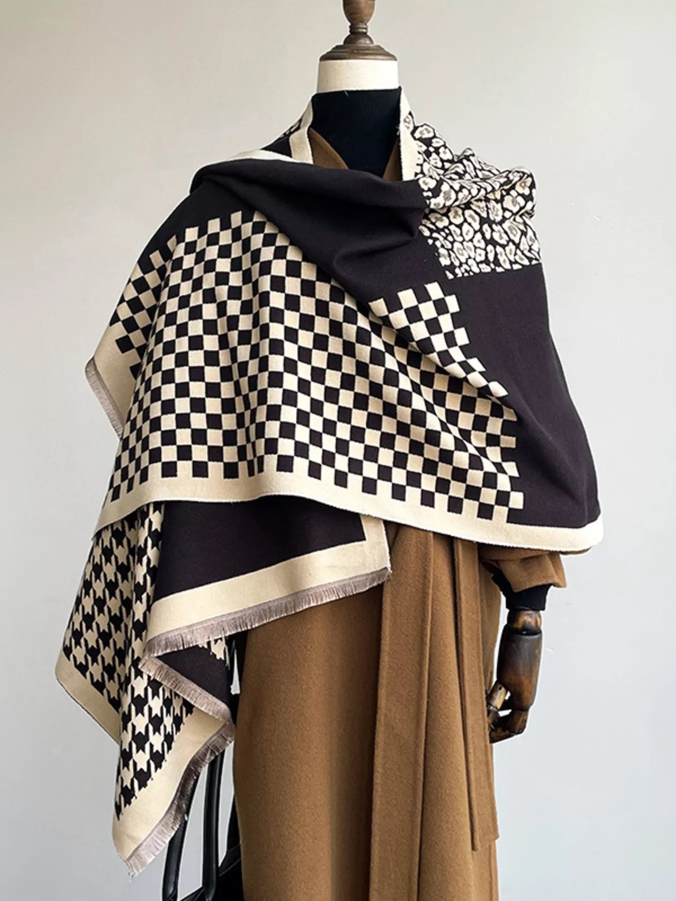 Checkered Raw Hem Scarf - PBNJ FASHIONS