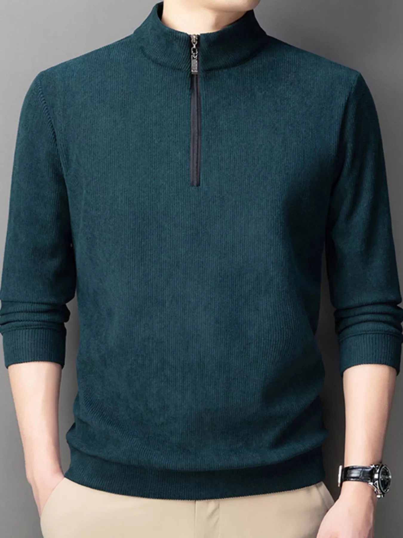 Men's Plus Size Corduroy Half - Zip Pullover Sweatshirt - PBNJ FASHIONS