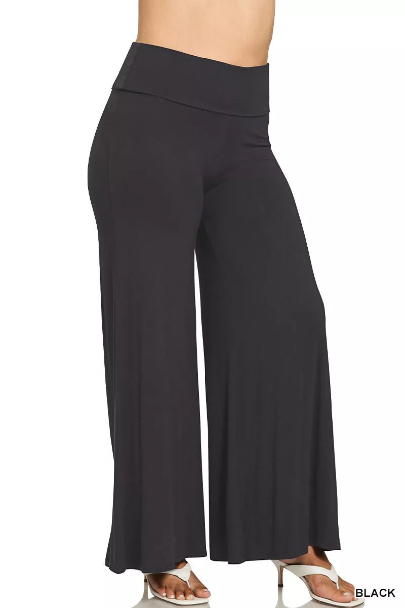 Zenana Full Size Fold Over Waist Comfy Wide Leg Pants Plus Size - PBNJ FASHIONS
