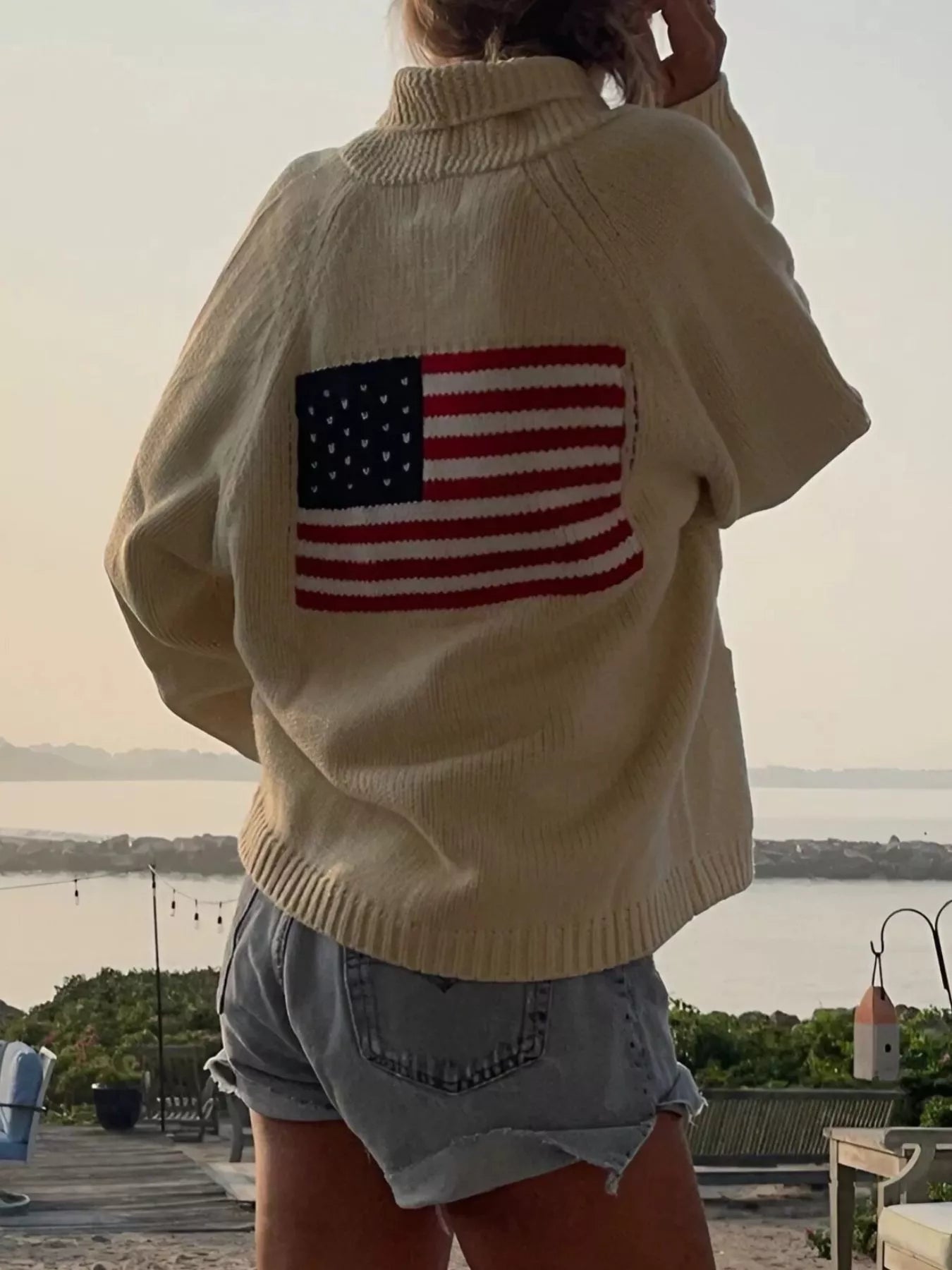 USA Flag Chunky Knit Button - Down Cardigan - PBNJ FASHIONS