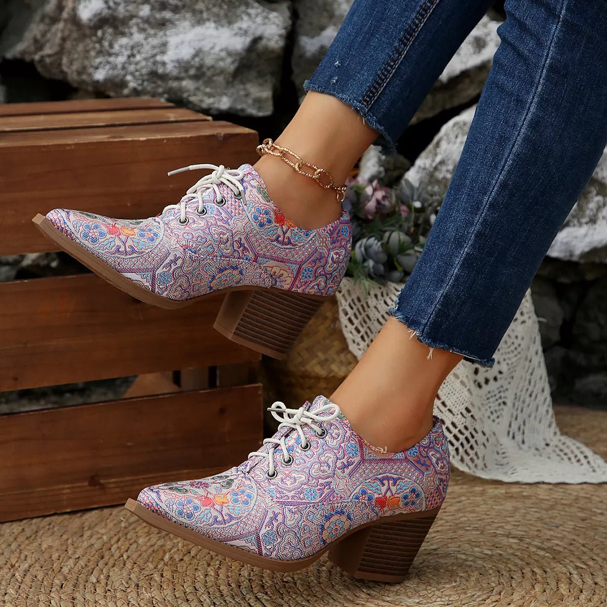 Point Toe Block Heels Ankle Boots - PBNJ FASHIONS