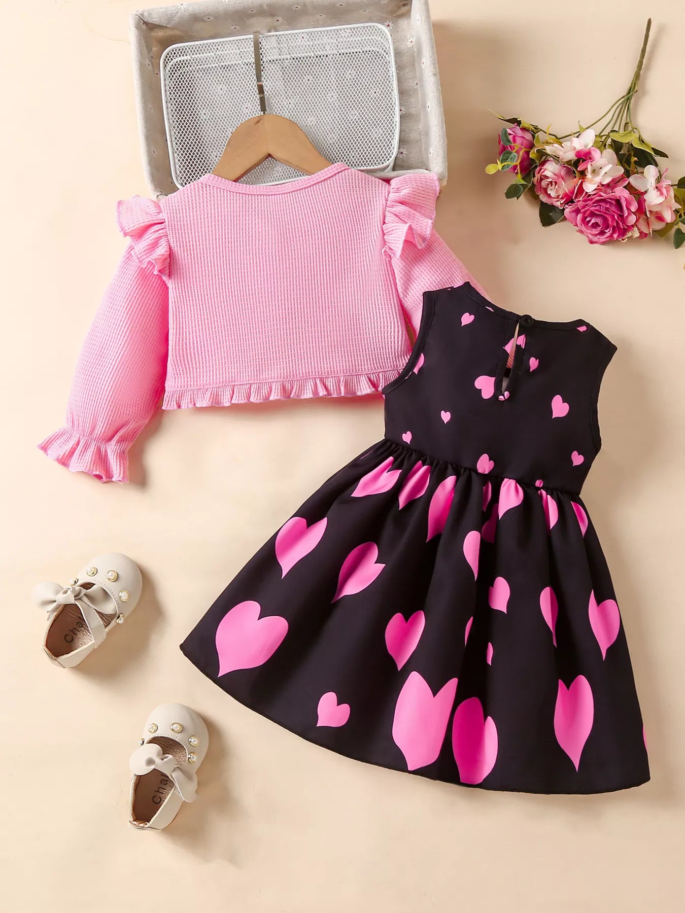 Children's Bow Dress & Ruffle Trim Cardigan Set - PBNJ FASHIONS