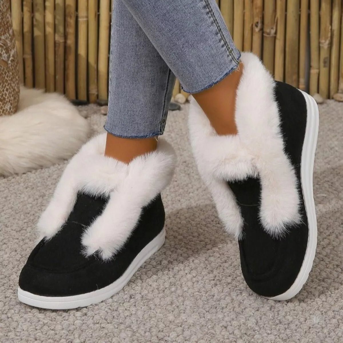 Cozy Fuzzy Trim Ankle Boots - PBNJ FASHIONS