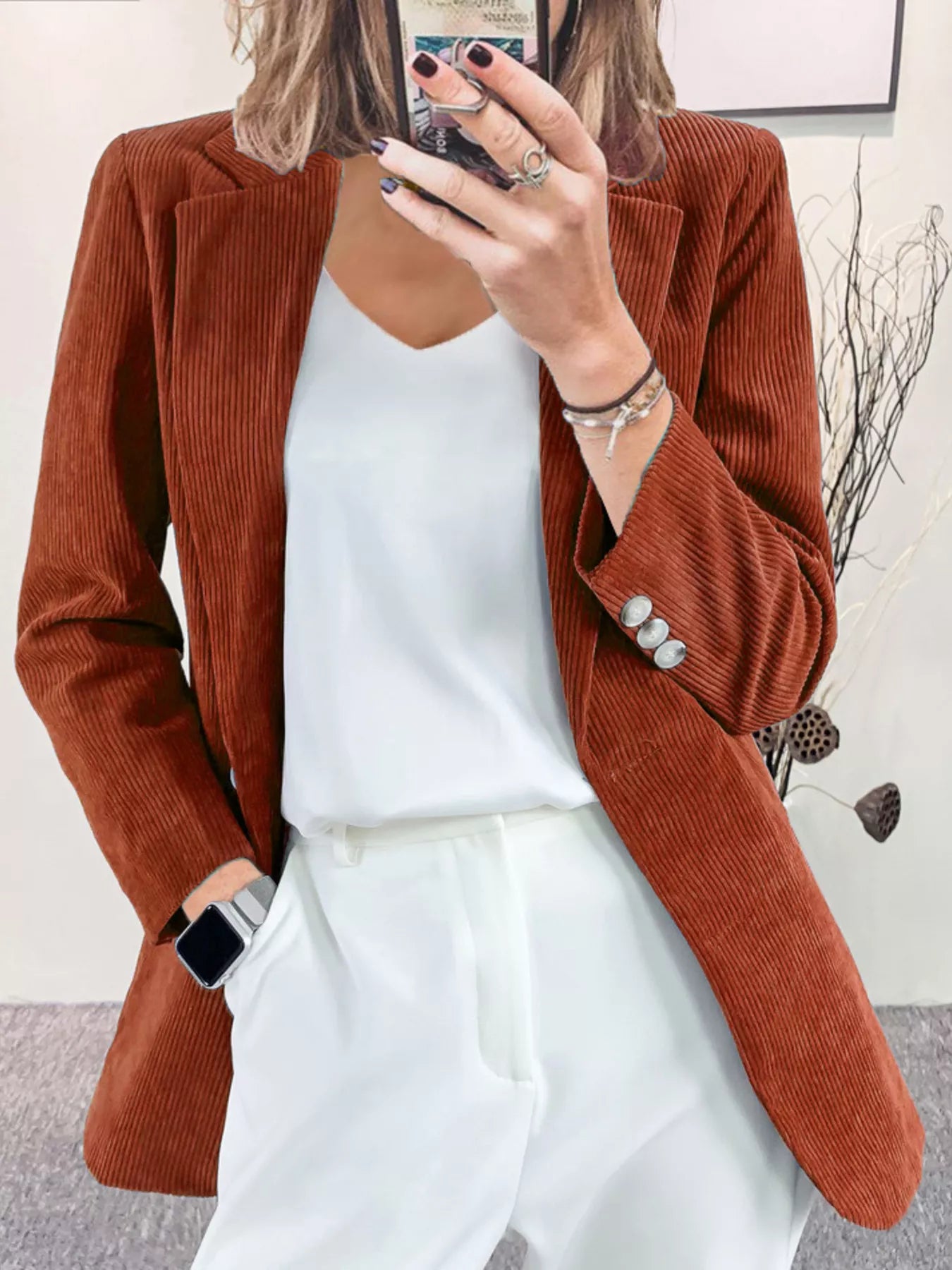 Corduroy Lapel Collar Casual Blazer - PBNJ FASHIONS