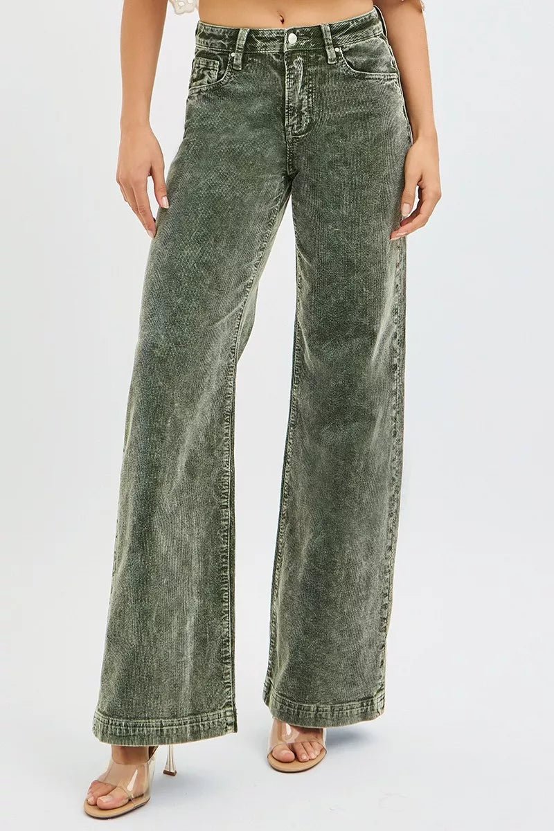 RISEN Full Size High Rise Wide Leg Corduroy Jeans Plus Size - PBNJ FASHIONS