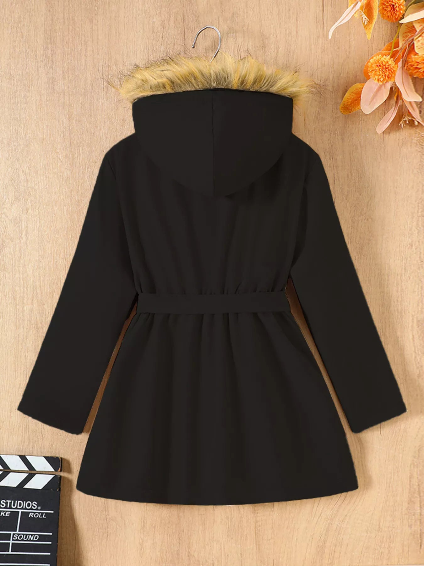 Children's Tie Waist Faux Fur Hooded Outerwear - PBNJ FASHIONS
