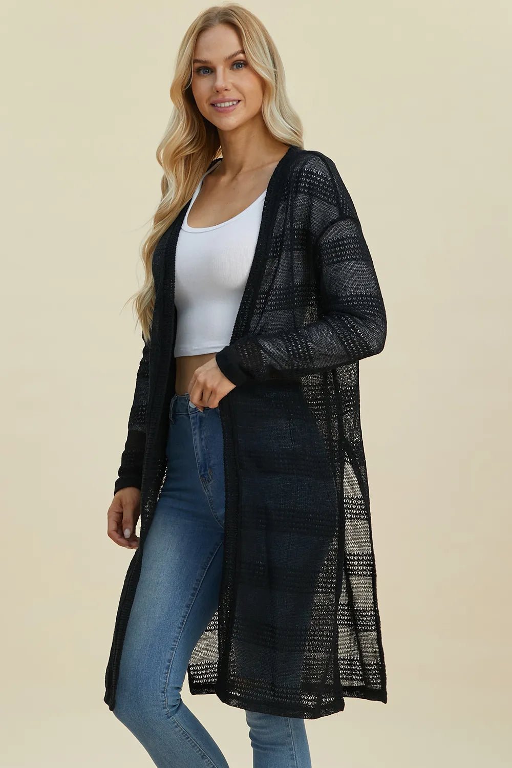 Double Take Full Size Open Front Longline Cardigan - PBNJ FASHIONS