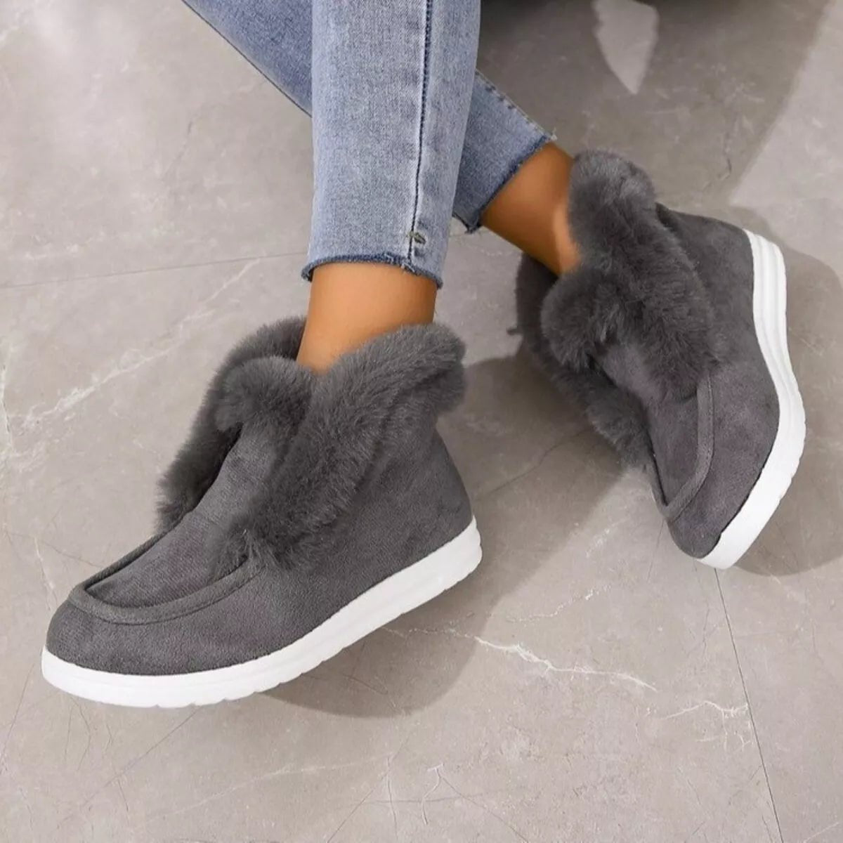 Cozy Fuzzy Trim Ankle Boots - PBNJ FASHIONS