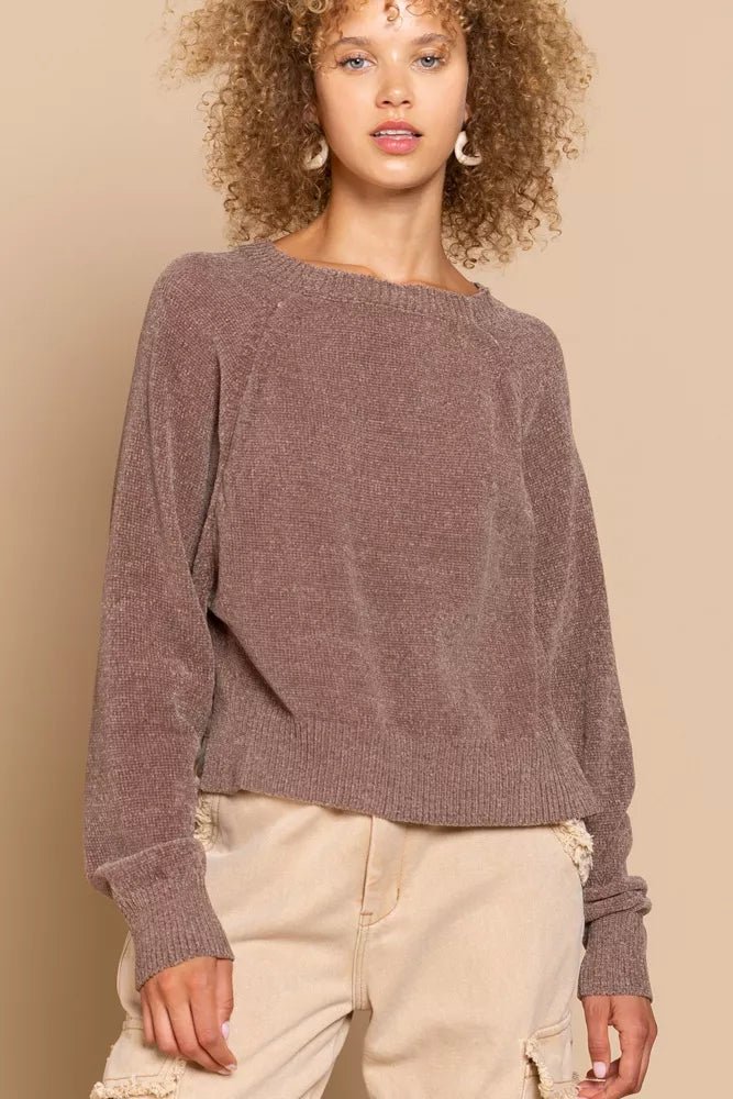 POL Round Neck Backless Sweater with Ribbed Edge - PBNJ FASHIONS