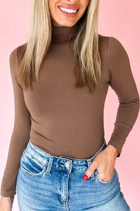 Slim Fit High Neck Long Sleeve Basic Top - PBNJ FASHIONS