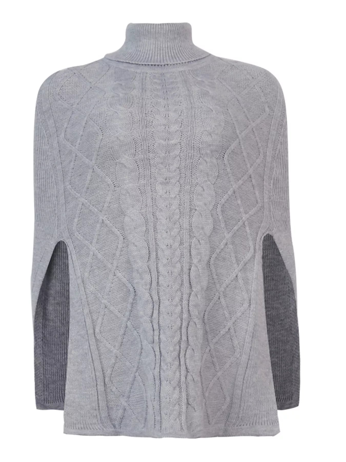 Chunky Cable Knit Turtleneck Poncho Cover Up - PBNJ FASHIONS