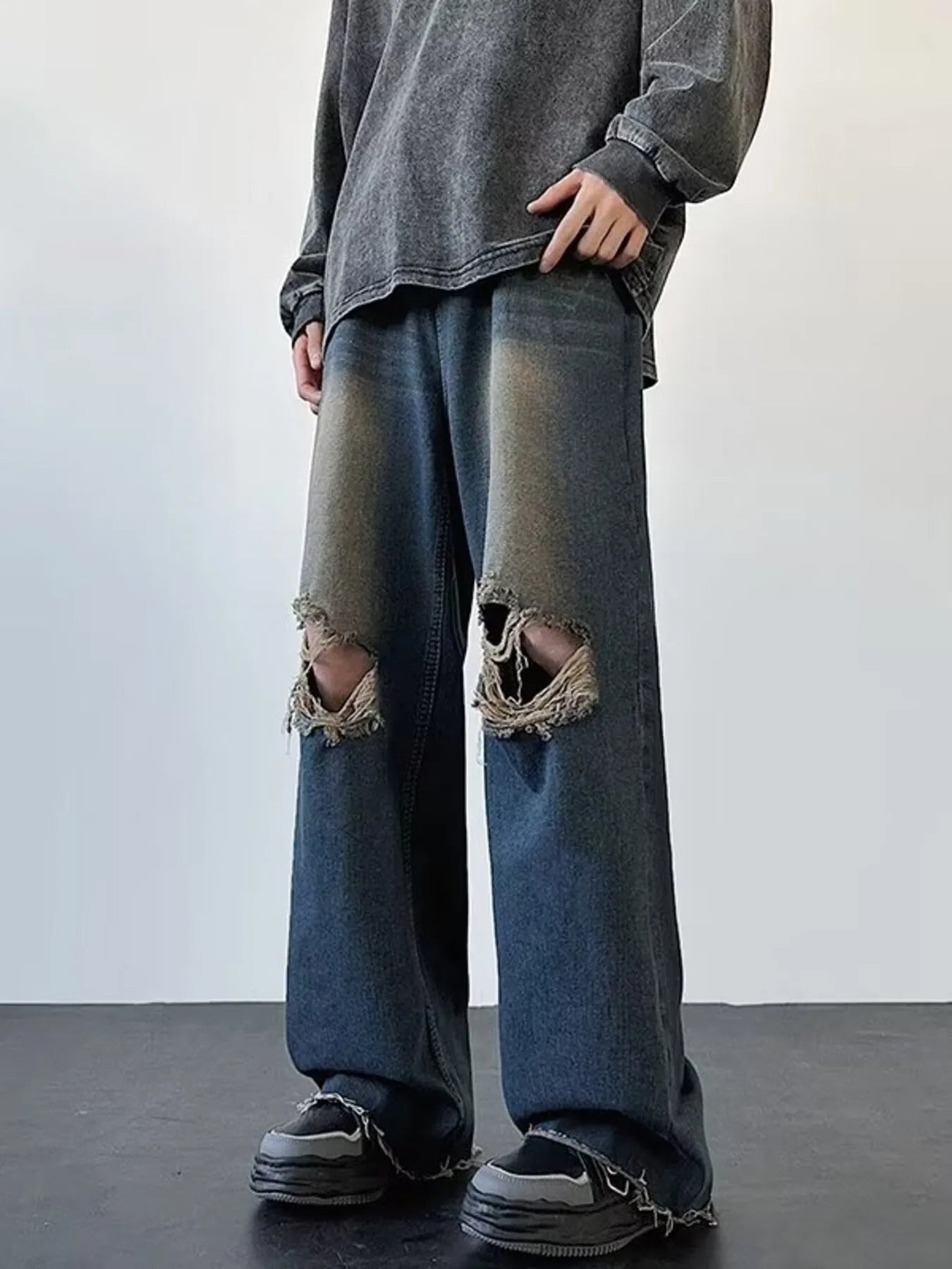 Men's Full Size Distressed Wide Leg Jeans Plus Size - PBNJ FASHIONS