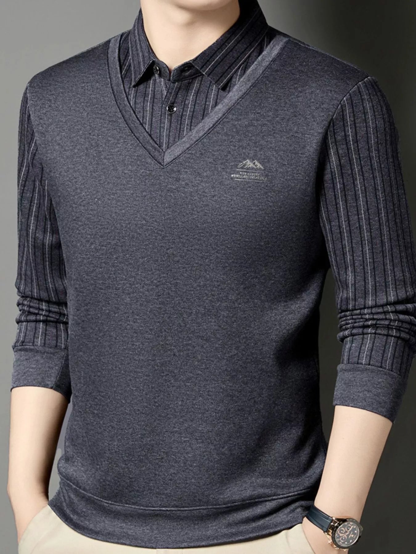 Men's Plus Size Striped Long Sleeve Polo - PBNJ FASHIONS