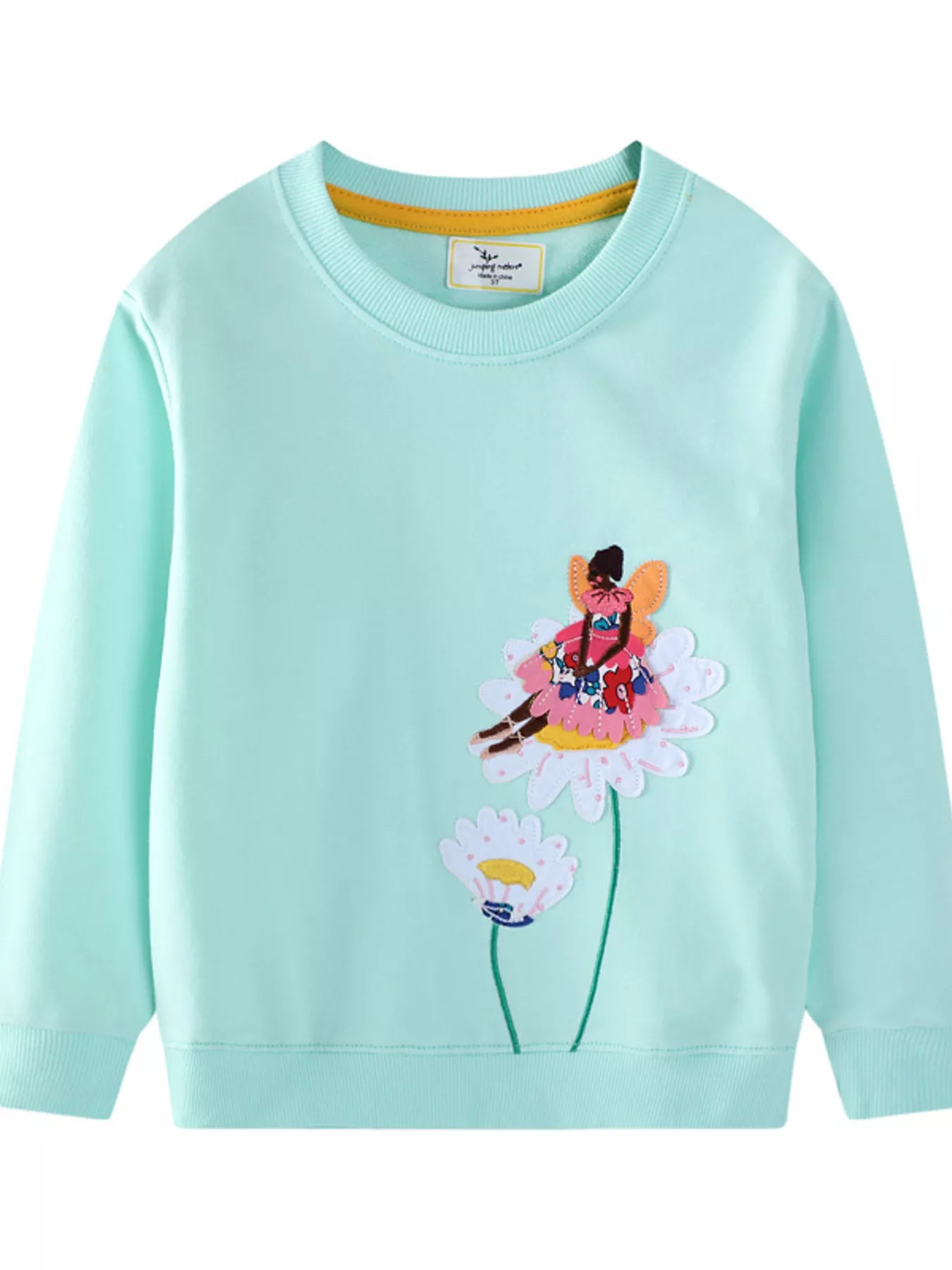 Children's Flower Embroidered Crew Neck Sweatshirt - PBNJ FASHIONS