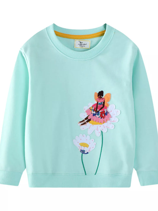 Children's Flower Embroidered Crew Neck Sweatshirt - PBNJ FASHIONS