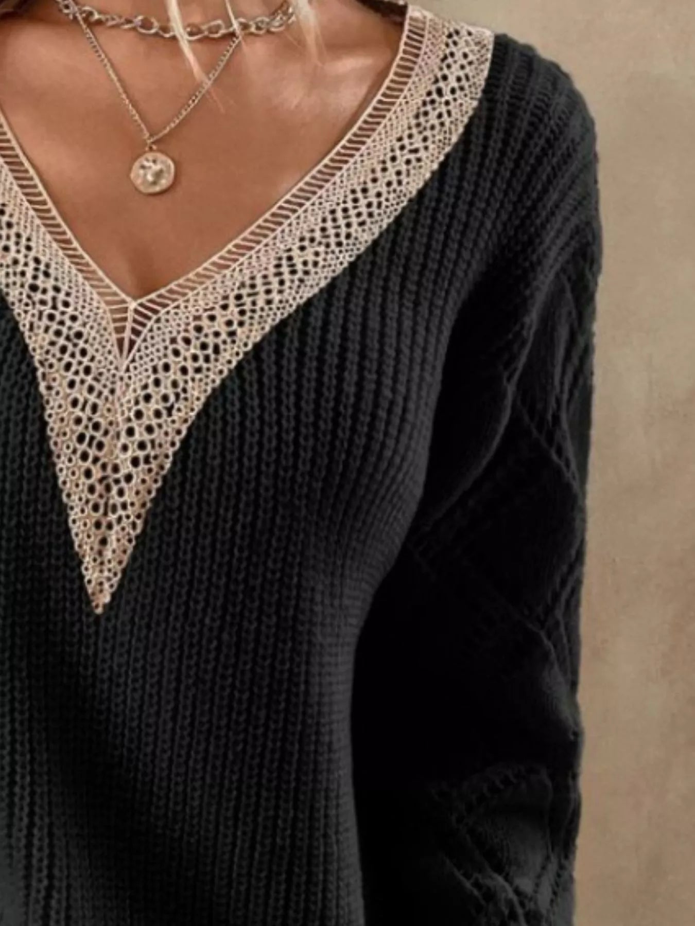 V - Neck Openwork Sweater - PBNJ FASHIONS