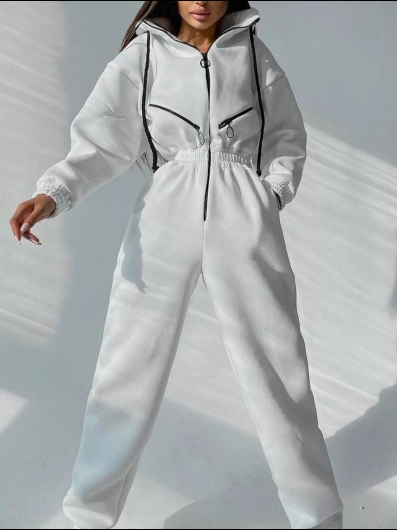 Hooded Zip - Up Long Sleeve Jumpsuit - PBNJ FASHIONS
