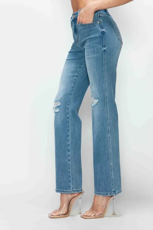 bytos Full Size Distressed High Rise Straight Jeans - PBNJ FASHIONS