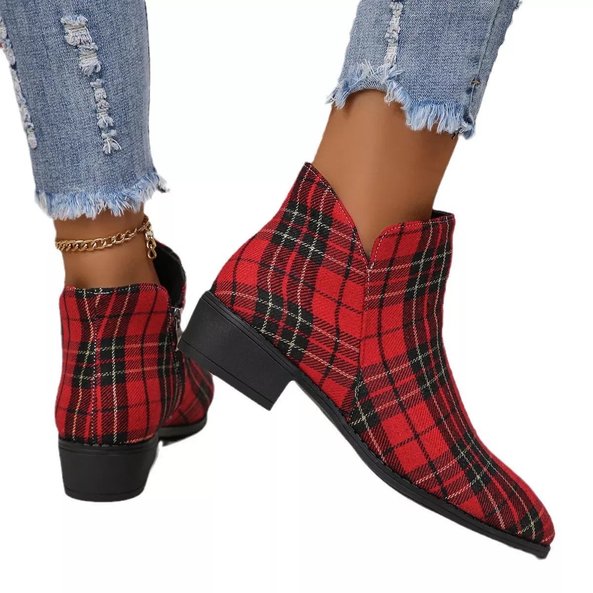 Plaid Point Toe Ankle Boots - PBNJ FASHIONS